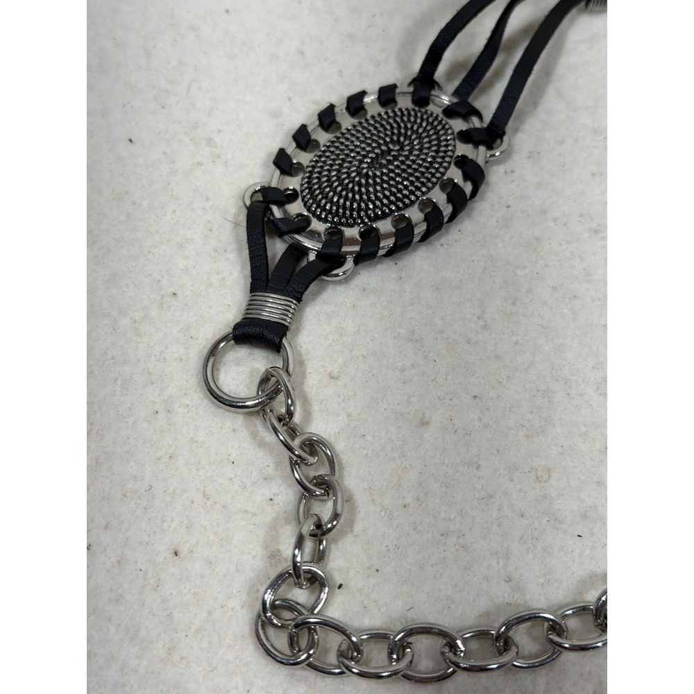 Womens Boho Western Concho Chain Belt Black Silver Festival Y2K Adjustable - Picture 4 of 16